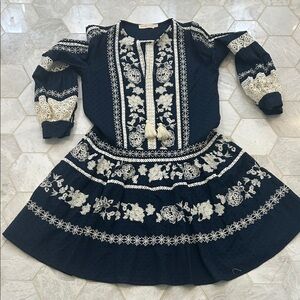 Tory Burch Embroidered Dress in Navy and Cream